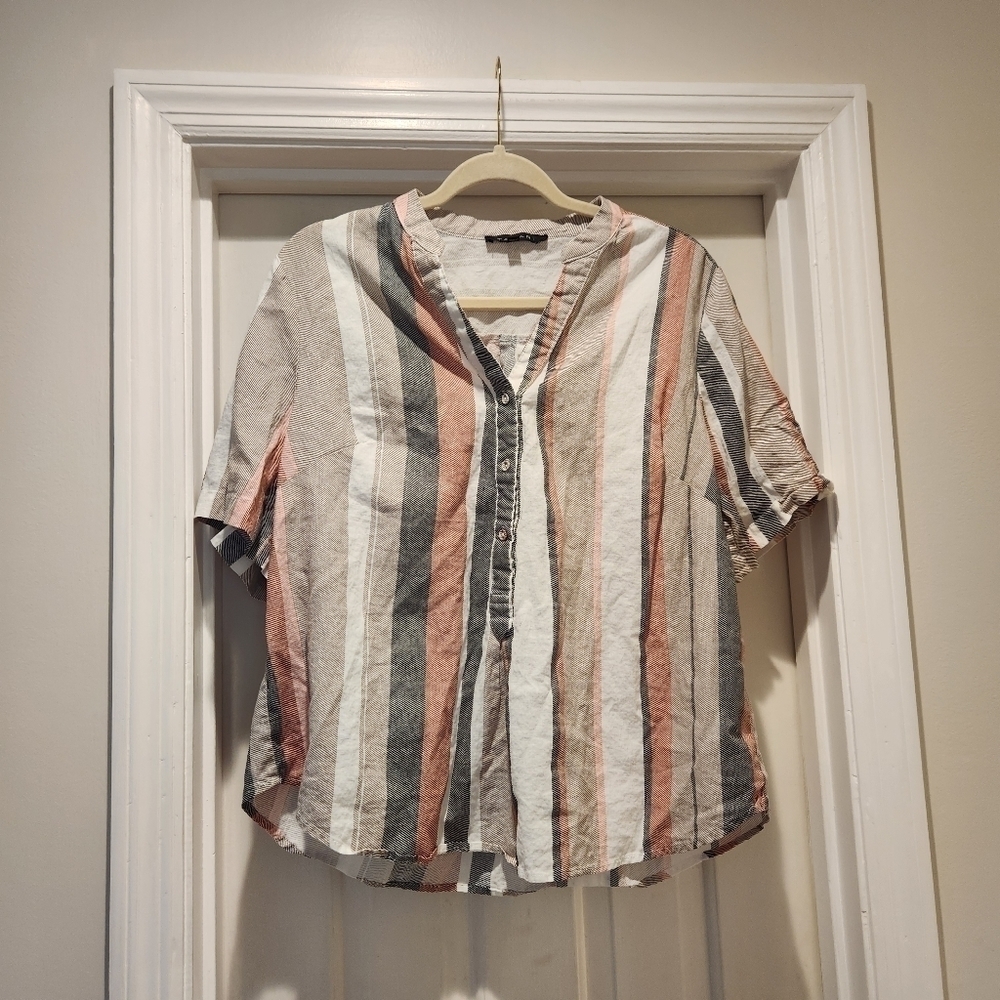Tahari linen blend striped pop over Women's size 1X
